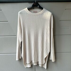Knit Sweater with Slit Sides in Cream/Tan